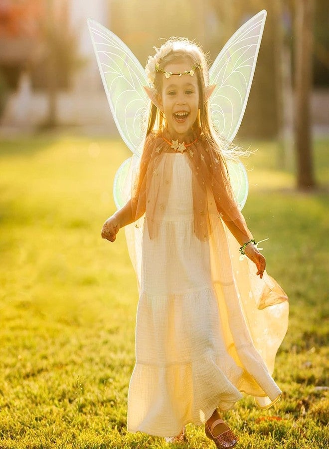PATPAT Fairy Wings For Girls For Kids 5+ Years,Butterfly Wings For Baby Girl Butterfly Theme Birthday Party Decorations With Elf Ears Angel Wings Flower Garland For Decoration,Halloween Costume,White - Image 5